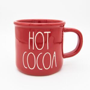 Red Rae Dunn Mug, Hot Cocoa 16oz Ceramic Double-Sided Camping Mug, Christmas Mug